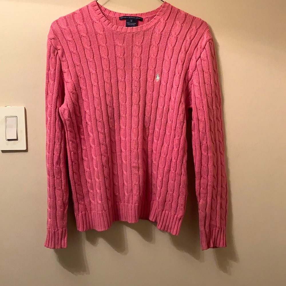 Ralph Lauren sport pink cable knit sweater size small